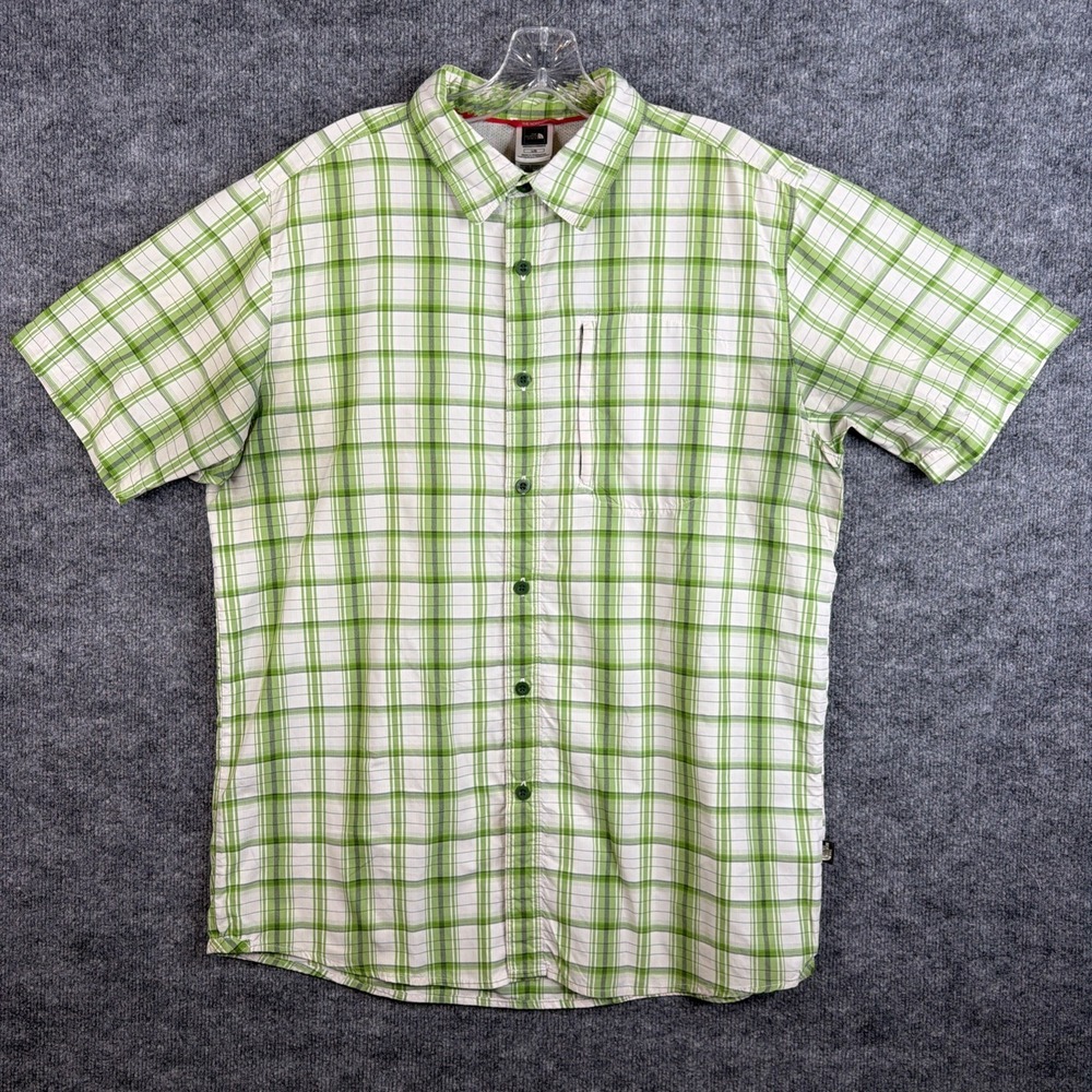 The North Face Shirt Men Large Green Plaid Hiking Outdoor Nylon Button Up